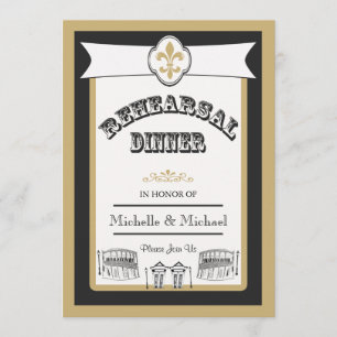 New Orleans Bröllop Rehearsal Dinner Black Guld Inbjudningar