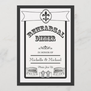New Orleans Bröllop Rehearsal Dinner Black White Inbjudningar
