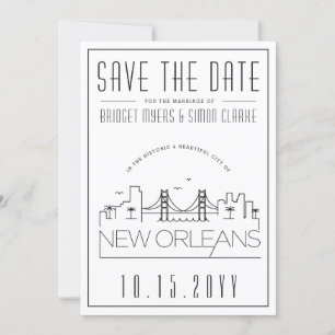 New Orleans bröllop Stilisad stadsprofil Spara dat Inbjudningar