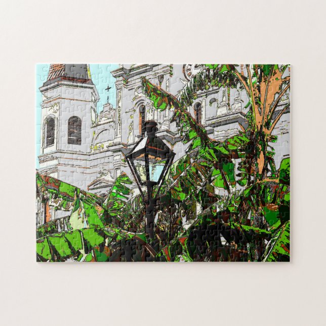 New Orleans Cathedral and Banana Träd Pussel (Horisontell)