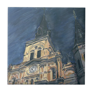 New Orleans Cathedral Night Kakelplatta