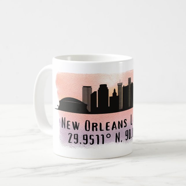 New Orleans City Skyline Latitude och Longitud Kaffemugg (Framsida vänster)