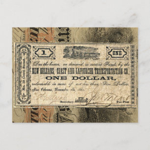 New Orleans Civil Krig Antique Money Southern USA Vykort