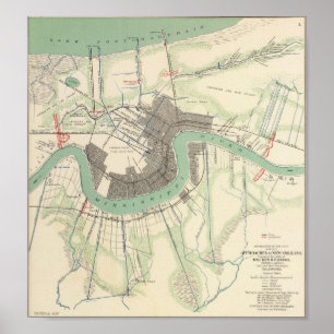 New Orleans Civil Krig Karta 1863 Poster