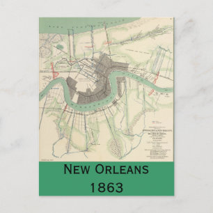 New Orleans Civil Krig Karta 1863 Vykort