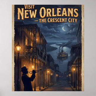 New Orleans Crescent City Vintage Noir Resa Poster