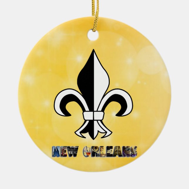 New Orleans Fleur de Lis Guld jul Julgransprydnad Keramik (Framsidan)