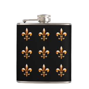 New Orleans Fleur de Lis Guld och svart Fickplunta