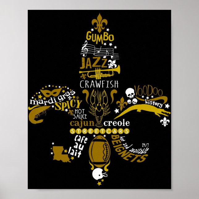 New Orleans Fleur-de-lis Southern Life Men Women  Poster (Framsidan)