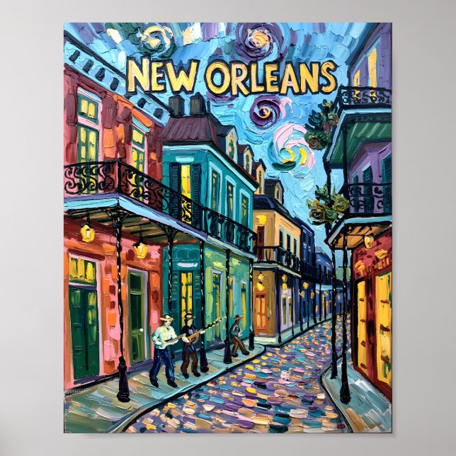 New Orleans Fransk Quarter Van Gogh Stil Travel Poster (Framsidan)
