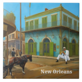 New Orleans franska kvarteret blå grön hus Kakelplatta