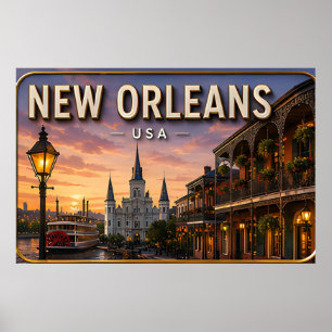 New Orleans Franska kvarteret kväll Väggdekor Poster