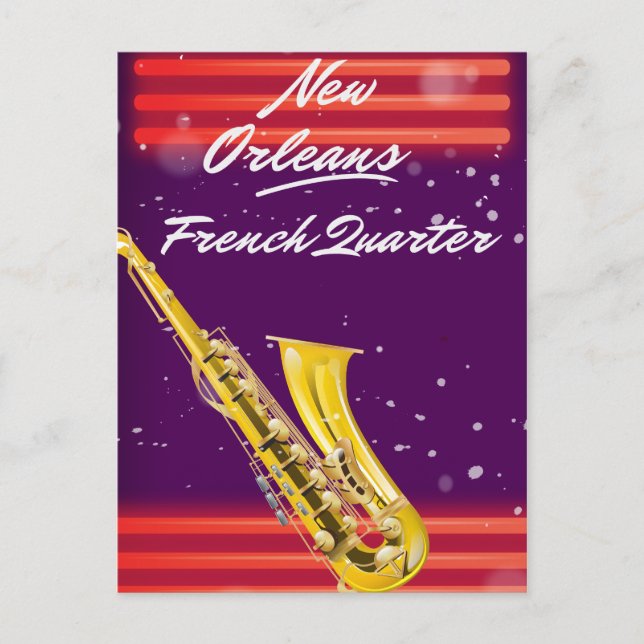 New Orleans French Quarter Saxofon reseskylt Vykort (Framsida)