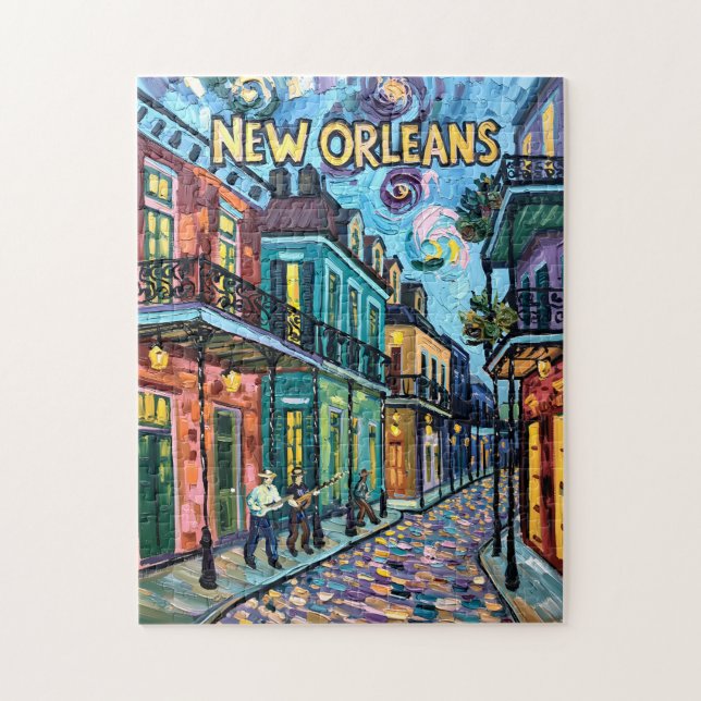 New Orleans French Quarter Van Gogh Style Travel Pussel (Vertikal)