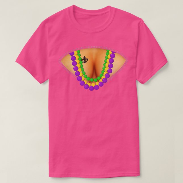 New Orleans Funny Mardi Gras Pärlor Flash Cleavage T Shirt (Design framsida)