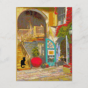 New Orleans gårdsplan Svart katt vykort