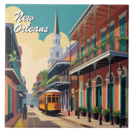 New Orleans-gata & St Louis-katedralen Färgrik Kakelplatta