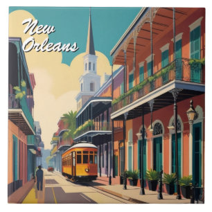 New Orleans-gata & St Louis-katedralen Färgrik Kakelplatta