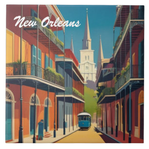 New Orleans-gata & St Louis-katedralen Färgrik Kakelplatta