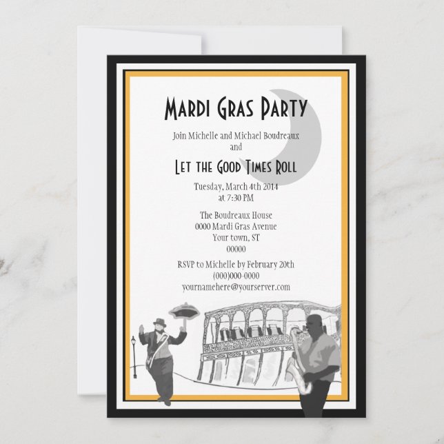 New Orleans Jazz Mardi Gras Inbjudningar (Framsida)