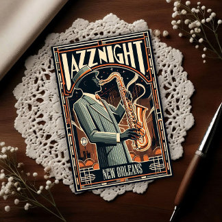 New Orleans Jazz Natt – Vintage Art Vykort