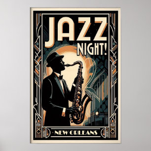 New Orleans Jazz Night - Vintage Art Poster