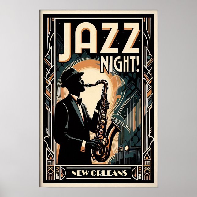 New Orleans Jazz Night - Vintage Art Poster (Framsidan)