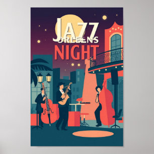 New Orleans Jazz Night - Vintage Art Poster