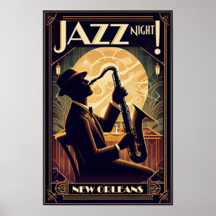 New Orleans Jazz Night - Vintage Art Poster