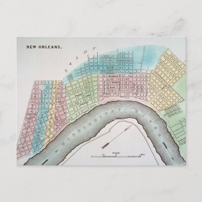 New Orleans Karta, 1837 Vykort (Framsida)