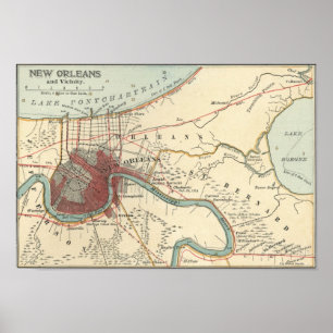 New Orleans Karta 1900 Poster
