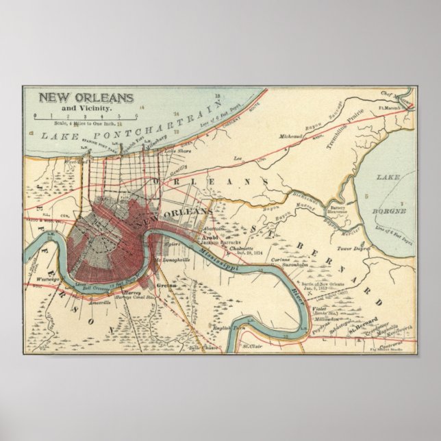 New Orleans Karta 1900 Poster (Framsidan)