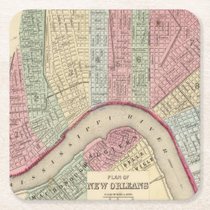 New Orleans karta av Mitchell Underlägg Papper Kvadrat