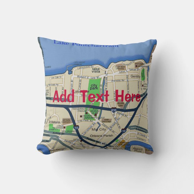 New Orleans Karta, lägg till text Pillow Kudde (Framsida)