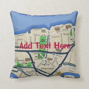 New Orleans Karta, lägg till text Pillow Kudde