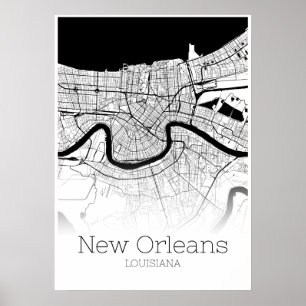 New Orleans karta - Louisiana - stadskartaaffisch Poster
