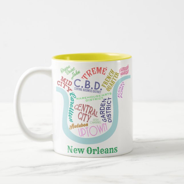 New Orleans Karta Nola-grannskapet Ord Typografi Två-Tonad Mugg (Vänster)