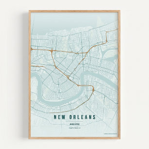 New Orleans Karta Rustik NOLA Väggkonst Affisch Pr