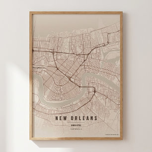 New Orleans Karttryck NOLA Väggkonst Affisch Prese