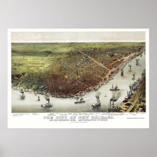 New Orleans, LA Panoramic Karta - 1885 Poster