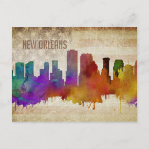 New Orleans, LA   Watercolor City Skyline Vykort