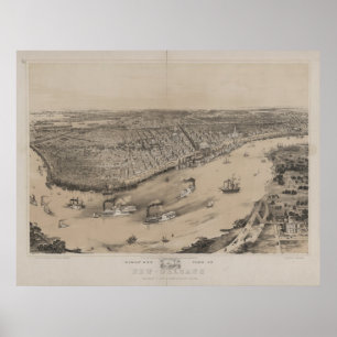 New Orleans Louisana 1851 Antique Panoramic Karta Poster