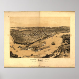 New Orleans Louisiana 1851 Panoramic Karta Poster