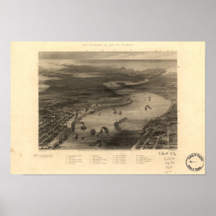 New Orleans Louisiana 1863 Panoramic Karta Poster