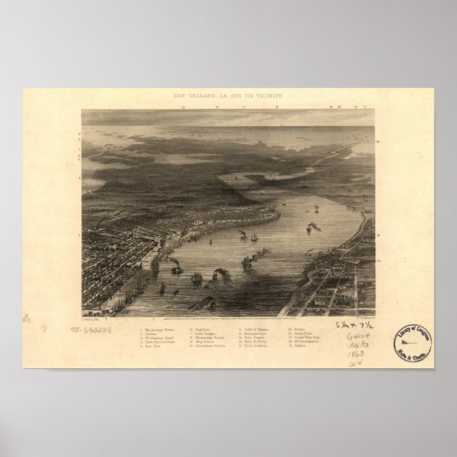 New Orleans Louisiana 1863 Panoramic Karta Poster (Framsidan)