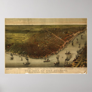 New Orleans Louisiana 1885 Panoramic Karta Poster