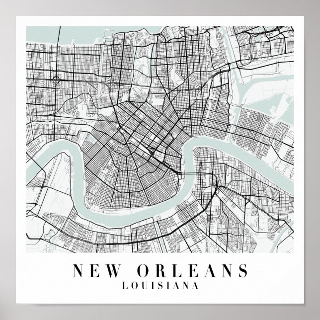 New Orleans Louisiana Blue Water Street Map Poster (Framsidan)
