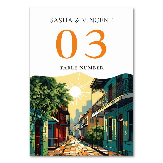 New Orleans Louisiana Bröllop Retro Bordsnummer (Framsidan)