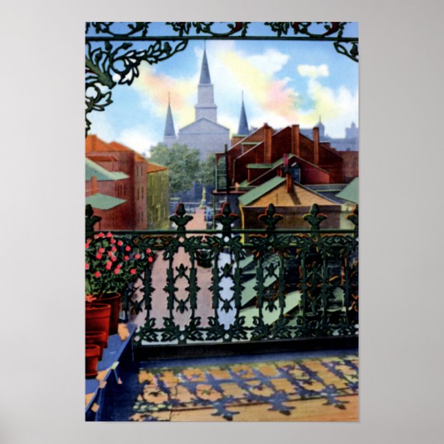 New Orleans Louisiana Fransk Quarter Balcony Scene Poster (Framsidan)