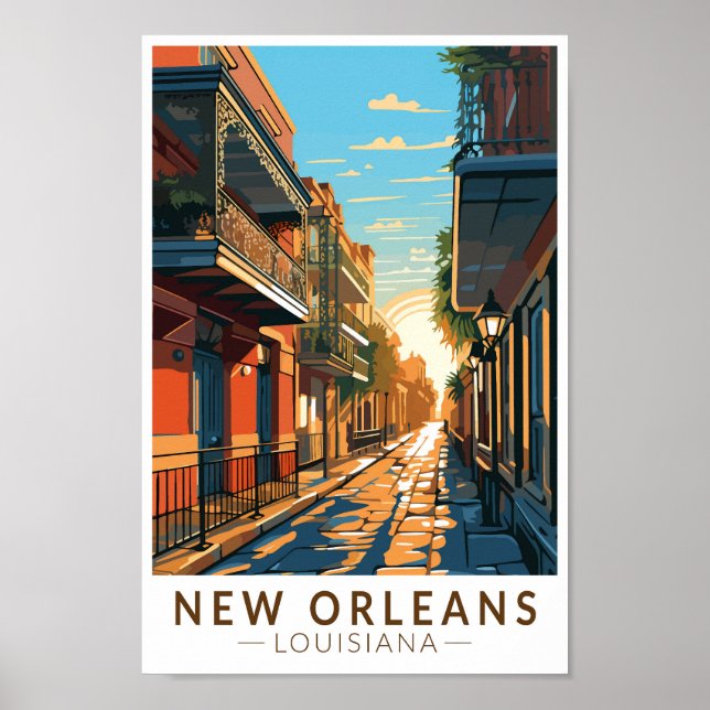 New Orleans Louisiana Fransk Quarter Travel Art Poster (Framsidan)